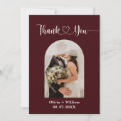 Burgundy & Ivory Rustic Photo Wedding Bedankkaart (Voorkant)