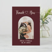 Burgundy & Ivory Rustic Photo Wedding Bedankkaart (Staand voorkant)