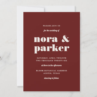 Burgundy & Ivory Simple Modern Formal Wedding Kaart