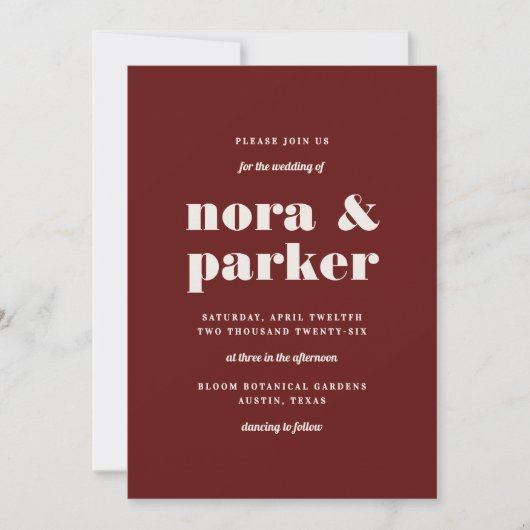 Burgundy & Ivory Simple Modern Formal Wedding Kaart (Voorkant)