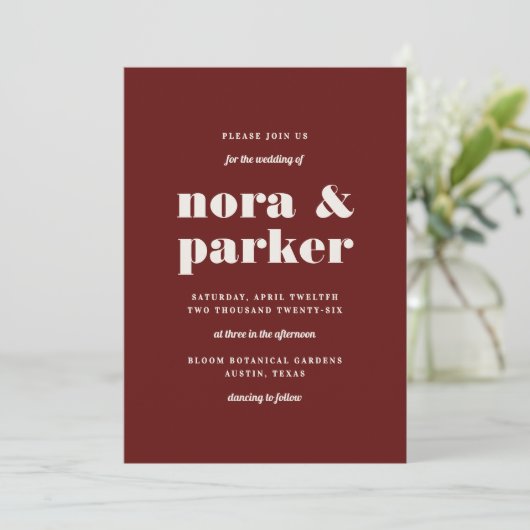 Burgundy & Ivory Simple Modern Formal Wedding Kaart (Staand voorkant)