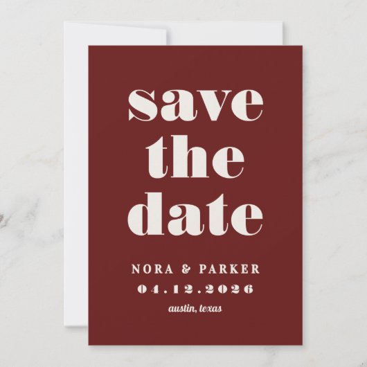 Burgundy & Ivory Simple Modern Formal Wedding Save The Date (Voorkant)