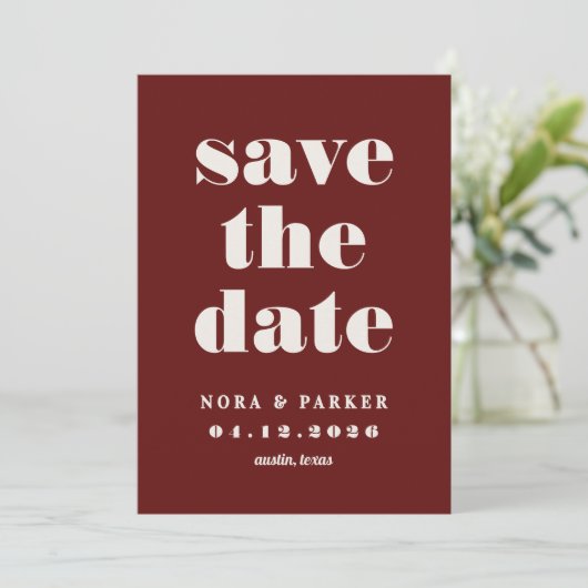 Burgundy & Ivory Simple Modern Formal Wedding Save The Date (Staand voorkant)