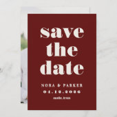 Burgundy & Ivory Simple Modern Formal Wedding Save The Date (Voorkant / Achterkant)
