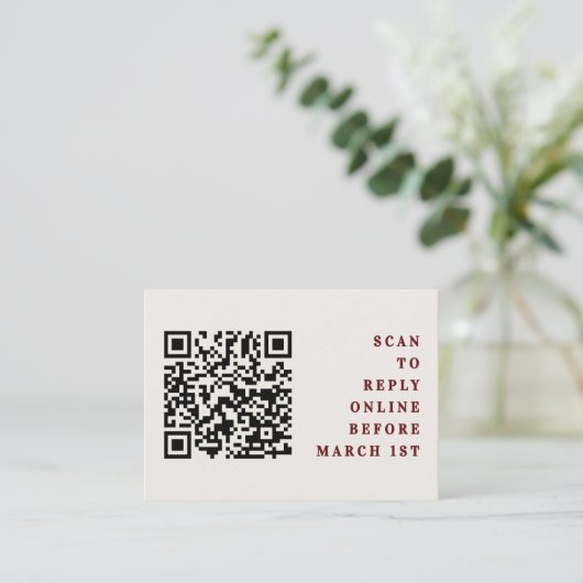 Burgundy & Ivory Simple Wedding QR Code RSVP Informatiekaartje (Staand voorkant)