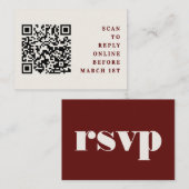 Burgundy & Ivory Simple Wedding QR Code RSVP Informatiekaartje (Voorkant / Achterkant)