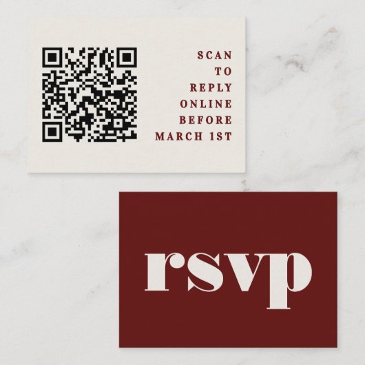Burgundy & Ivory Simple Wedding QR Code RSVP Informatiekaartje (Voorkant / Achterkant)