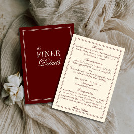 Burgundy Ivory Stripes Old Money Wedding Details Informatiekaartje