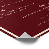 Burgundy & Ivory The Wedding Bar Drink Menu Sign Poster (Hoek)