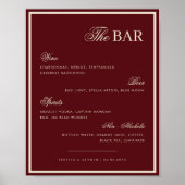 Burgundy & Ivory The Wedding Bar Drink Menu Sign Poster (Voorkant)