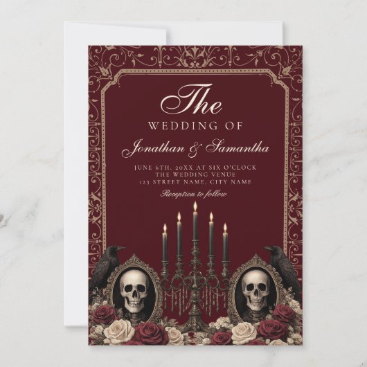 Burgundy & Ivory Vintage Gothic Wedding Kaart (Voorkant)