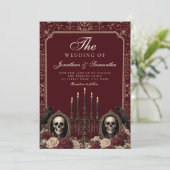 Burgundy & Ivory Vintage Gothic Wedding Kaart (Staand voorkant)