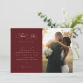 Burgundy & Ivory Vintage Old Money 2 Photo Wedding Bedankkaart (Staand voorkant)