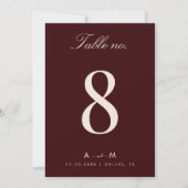Burgundy & Ivory Wedding 5x7 Table Number Card Kaart (Voorkant)