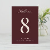 Burgundy & Ivory Wedding 5x7 Table Number Card Kaart (Staand voorkant)