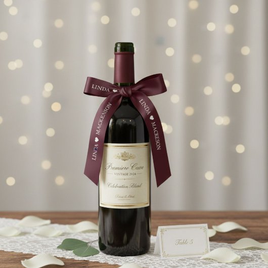 Burgundy & Ivory wedding initial Couple name Satijnen Lint