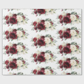 Burgundy Ivory White Floral Greenery Cadeaupapier (Vlak)