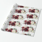 Burgundy Ivory White Floral Greenery Cadeaupapier (Uitgerold)