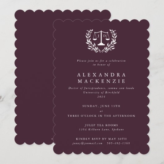 Burgundy JD Law noemt Laurel Wreater Afstuderen in Kaart (Voorkant / Achterkant)