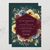 Burgundy Jewel Tone Bloom Wedding Kaart (Voorkant / Achterkant)