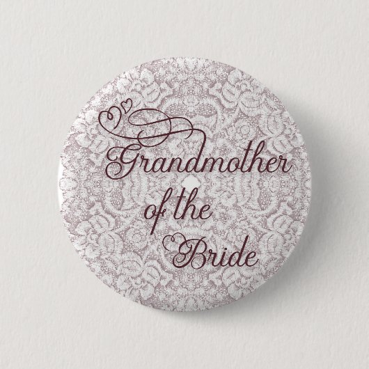 Burgundy Kant Harten Grootmoeder van de Bruid Ronde Button 5,7 Cm (Voorkant)
