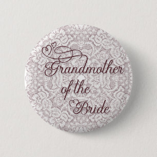 Burgundy Kant Harten Grootmoeder van de Bruid Ronde Button 5,7 Cm