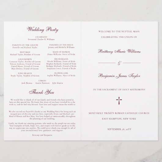 Burgundy katholieke Weddenschappen Mass Ceremony P (Voorkant)
