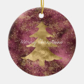 Burgundy Kers Goud Glitter Kerstboom  Keramisch Ornament (Voorkant)