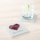 Burgundy Kersen Glitter Glans Hart Liefde  Glazen Onderzetter (Schuin)