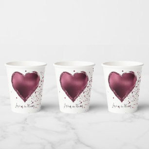Burgundy Kersen Glitter Glans Hart Liefde  Papieren Bekers