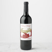 Burgundy Kerst- en Feestfleslabel Wijn Etiket (Voorkant)