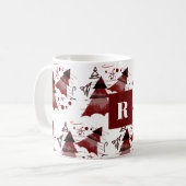 Burgundy-kerstboompatroonmonogrammen Koffiemok (Voorkant links)