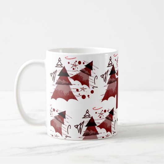 Burgundy-kerstboompatroonmonogrammen Koffiemok (Links)