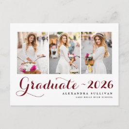 Burgundy Klas van 2026 Foto Collage Afstuderen Uitnodiging Briefkaart