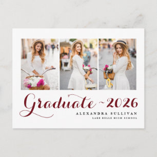 Burgundy Klas van 2026 Foto Collage Afstuderen Uitnodiging Briefkaart