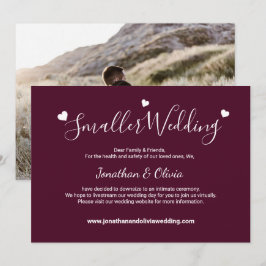 Burgundy Kleinere Trouwfoto Downsized Huwelijk Aankondiging