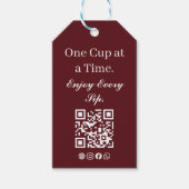 Burgundy koffie cadeaubon QR-code Geniet van het d Cadeaulabel (Voorkant)