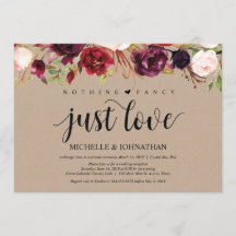 Burgundy Kraft Bloemen Elopement Ontvangst Uitnodi