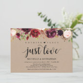 Burgundy Kraft Floral Elopement Reception nodigt u Kaart (Staand voorkant)