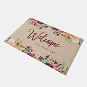 Burgundy Kraft | Welkom in Rustic Floral Deurmat (Schuin)