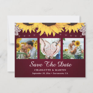 Burgundy Lace Sunflower Photo Collage Save The Date