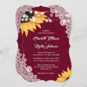 Burgundy Lace Sunflower Wedding Invitting Kaart (Voorkant / Achterkant)