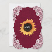 Burgundy Lace Sunflower Wedding Invitting Kaart (Achterkant)