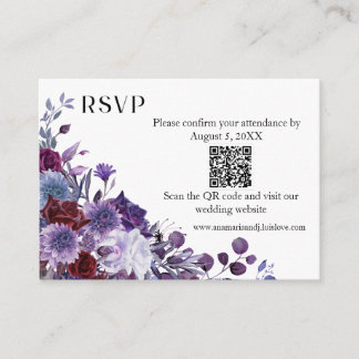 Burgundy Lavender Dusty Blue Minimalist QR Code Informatiekaartje