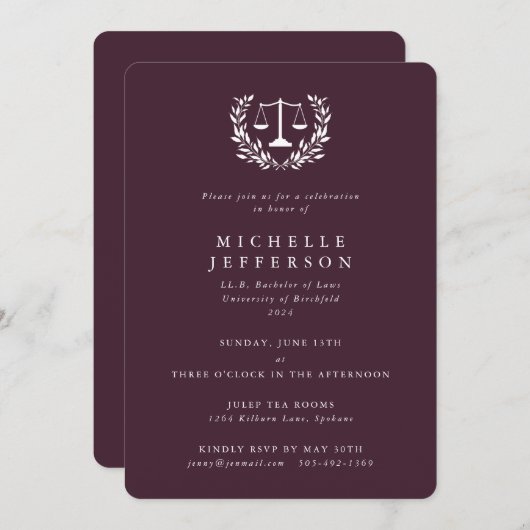 Burgundy Law Qualifications Laurel Wreath Kaart (Voorkant / Achterkant)