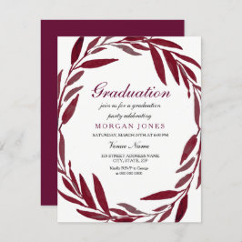 Burgundy Leaf Wreath Boy of girl Graduation Party Kaart