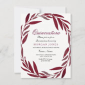 Burgundy Leaf Wreath Quinceanera Kaart (Voorkant)