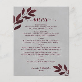 Burgundy Leaves over Gray Budget Wedding Menu