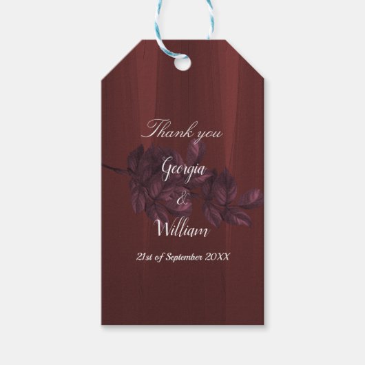 Burgundy Leaves Rustic Vintage Wedding Gift Label Cadeaulabel (Voorkant)