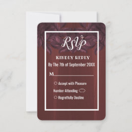 Burgundy Leaves Rustic Vintage Wedding RSVP-kaart Kaart